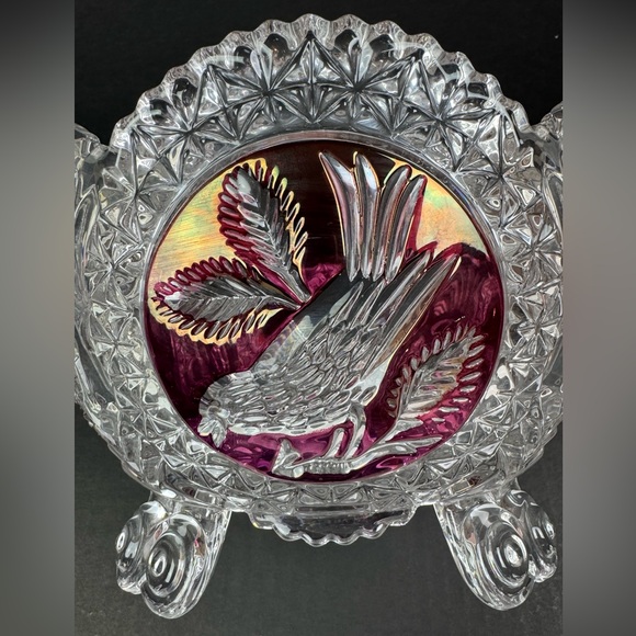 Hofbauer Byrdes The Ruby 8 1/4" Bird Console Footed Vase Bowl Crystal Servware - Picture 7 of 16
